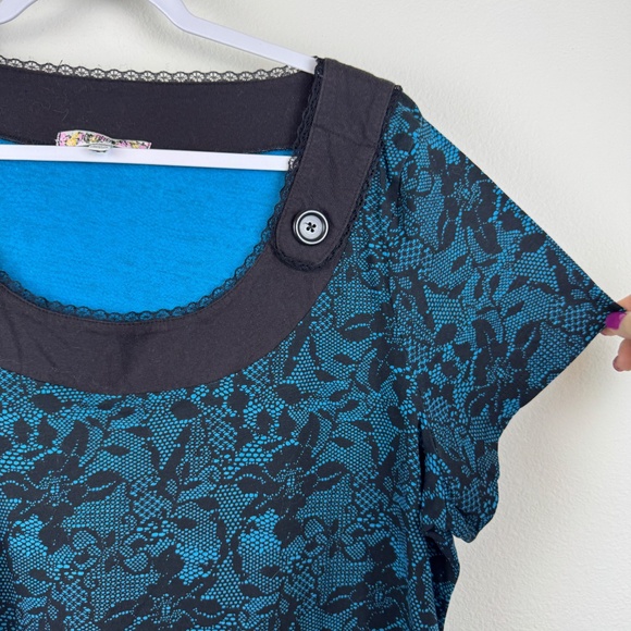 JOE BROWNS Deep Turquoise Blue & Faux Lace Pattern Tunic / Size 24 - Picture 3 of 11